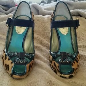 Roberto Cavalli leopard and navy blue heels
